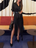 Elegant Tassel Trim Coat & Draped Pants Two-Piece Set