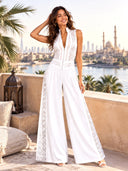 Lace Panel Wide Leg White Jumpsuit