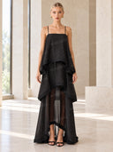 Egant Black Polka Dot Tiered Ruffle Maxi Dress