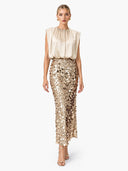 Elegant Sleeveless Blouse & Sequin Midi Skirt Two-Piece Set