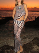 Geometric Stripe Layered Sheer Maxi Dress