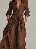 Minimalist Shirt And Lace-Up Wide-Leg Pants Set