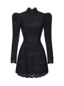 Elegant Puff Sleeve Lace Trim Prom Mini Dress