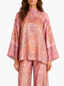 Elegant Satin Paisley Print Batwing Sleeve Two-Piece Set