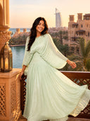 Elegant Pleated Batwing Sleeve Maxi Dress