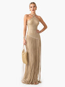 Elegant Backless Knitted Tassel Maxi Dress
