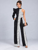 Elegant One-Shoulder Lace Panel Two-Piece Set