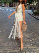Elegant Fringe Draped Top & Mini Shorts Two-Piece Set