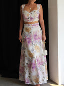 Floral Lace-Stitched Two-Piece Maxi Dress