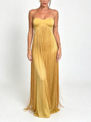 Elegant Strapless Ruched Fringe Maxi Dress