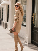 Casual Half-Zip Pocket Knit Sweater Mini Dress