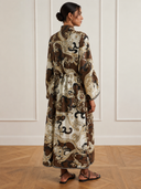Retro Abstract Print Drawstring Long Sleeve Maxi Dress