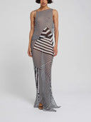 Geometric Stripe Layered Sheer Maxi Dress