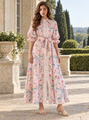 Exquisite Pastel Print Tie-Front Shirt Maxi Dress