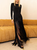 Elegant Ruched Twist Fringe Maxi Dress