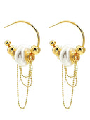 Pearl Beaded Chain Drop Hoop Earrings