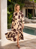 Elegant Floral Print Belted Maxi Shirt Dress