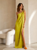 Asymmetrical-Neck Off-Shoulder A- Line Dress