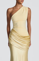 Elegant One Shoulder Neck Pleated Party Maxi Dress