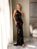 Rose Flower Three-Dimensional Burnt Flower Maxi Dress
