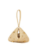 Beaded Woven Straw Wristlet Bag
