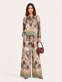 Leopard Floral Satin Two-Piece Wide Leg Set
