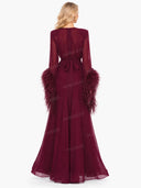 Feather Design Front Slit Maxi Dress