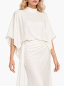 Minimalist Cape Top & Ruched Maxi Skirt Set