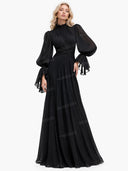 Elegant Pleated Flowy Long-Sleived Maxi Dress