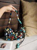 Bohemian Multicolor Stone Beaded Hobo Underarm Shoulder Bag