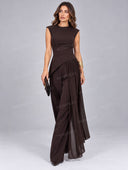 Asymmetric Draped Top & Wide Leg Pants Set