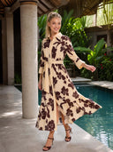 Elegant Floral Print Belted Maxi Shirt Dress