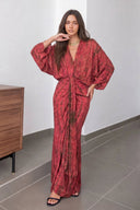 Bohemian Kimono-Inspired Tie-Dye Print Waist-Tie Maxi Dress