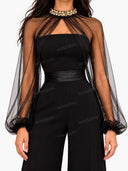 Elegant Sheer-Trim Shawl Strapless Jumpsuit