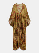 Retro Floral Print Satin Long Kaftan Dress