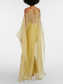 Elegant Sheer Chiffon Cape Sleeve Slip Maxi Dress