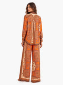 Retro Paisley Print Long Sleeve Shirt & Pants Two-Piece Set