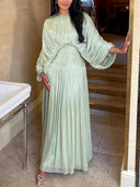 Elegant Pleated Batwing Sleeve Maxi Dress