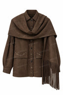 Western Fringe Belted Shirt Jacket