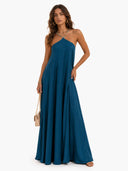 Elegant Beaded Halter Neck Flowy Maxi Dress