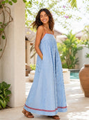 Casual striped cami square neck beach maxi dress