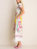 Art Nouveau Floral Feather Hem Midi Dress
