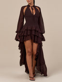Elegant Tiered Ruffle Chiffon High-Low Mini Dress