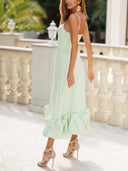 Elegant Spaghetti Strap Bubble Hem Midi Dress