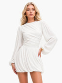 Pleated Design Long Sleeve Mini Dress