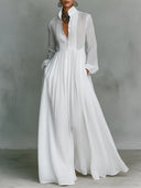 Casual Long-sleeved Pleated Maxi Dress