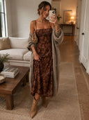Elegant Floral Cami Maxi Dress & Long Knit Cardigan Set