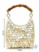 Bamboo Handle Pearl Shell Disc Hobo Bag