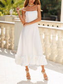 Elegant Spaghetti Strap Bubble Hem Midi Dress
