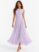 Elegant Pleated Skirt Waist Ruched Midi Dress
